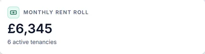 Sample account, the monthly rent roll: £6,345 from 6 active tenancies